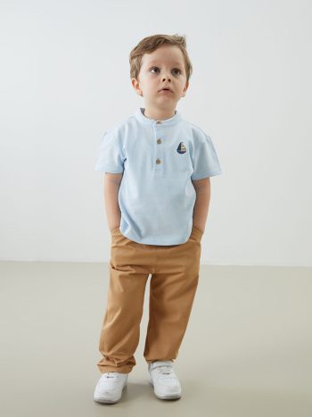 LCW Baby Blue Printed Short-Sleeve Shirt and Pants Set for Boys