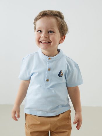 LCW Baby Blue Printed Short-Sleeve Shirt and Pants Set for Boys