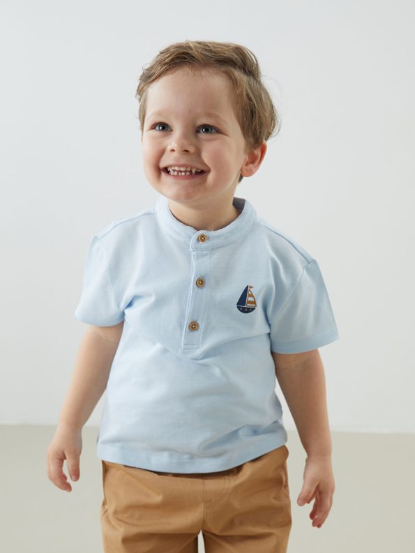 LCW Baby Blue Printed Short-Sleeve Shirt and Pants Set for Boys