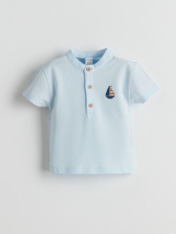 LCW Baby Blue Printed Short-Sleeve Shirt and Pants Set for Boys