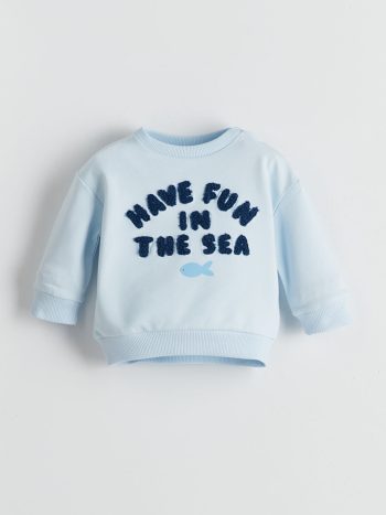LCW Baby Blue Printed Crew Neck Sweatshirt