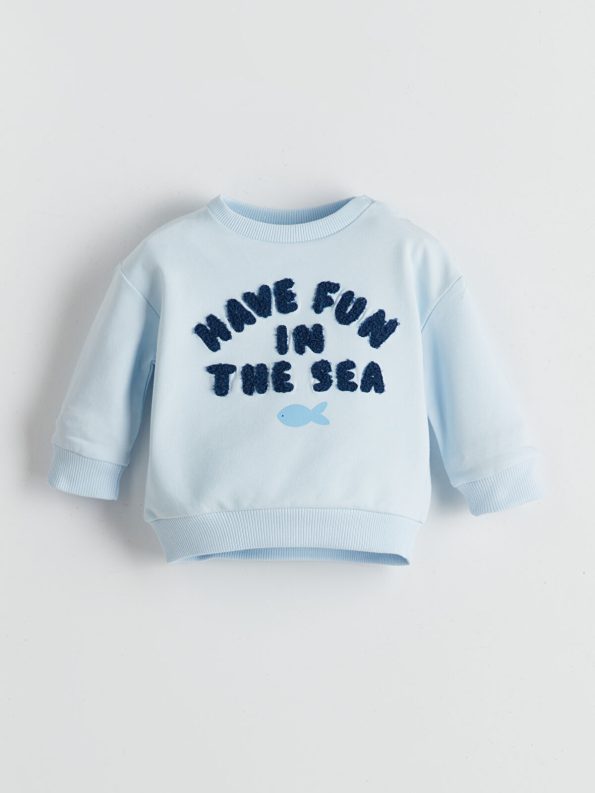 LCW Baby Blue Printed Crew Neck Sweatshirt