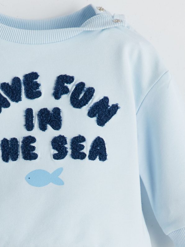 LCW Baby Blue Printed Crew Neck Sweatshirt