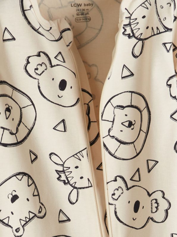 LCW Baby Beige Zippered Printed Baby Boy Romper