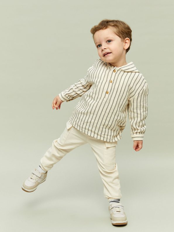 LCW Baby Cream Hooded Baby Boy Sweatshirt and Pants Set