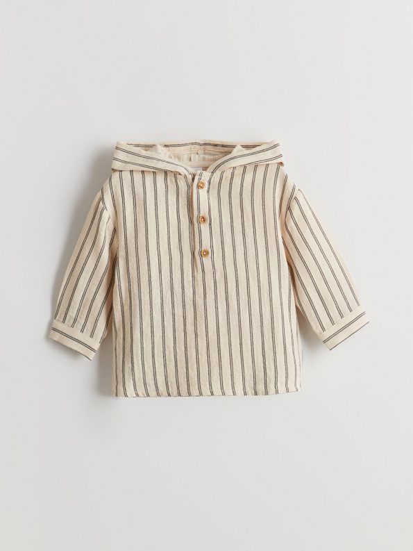 LCW Baby Cream Hooded Baby Boy Sweatshirt and Pants Set
