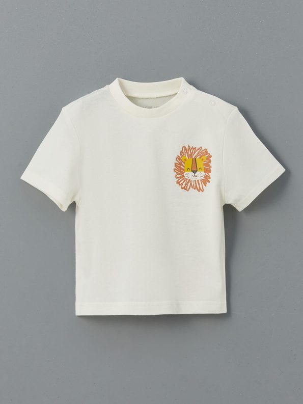 LCW Baby Cream Printed Short Sleeve T-Shirt for Boys