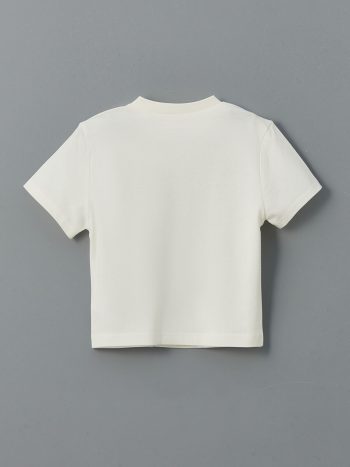 LCW Baby Cream Printed Short Sleeve T-Shirt for Boys