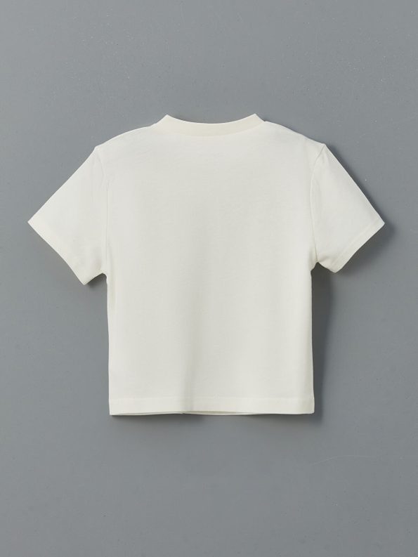 LCW Baby Cream Printed Short Sleeve T-Shirt for Boys