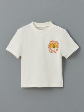 LCW Baby Cream Short Sleeve Lion Print T-Shirt and Pants Set