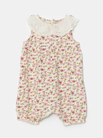 LCW Baby Cream Floral Print Sleeveless Romper