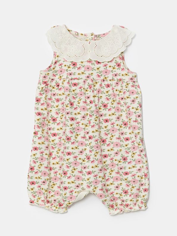 LCW Baby Cream Floral Print Sleeveless Romper