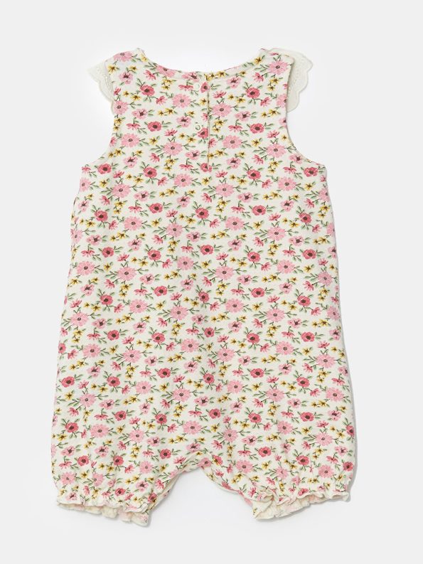 LCW Baby Cream Floral Print Sleeveless Romper
