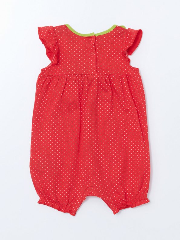 LCW Baby Red Strawberry Print Girl Baby Hat and Romper Set