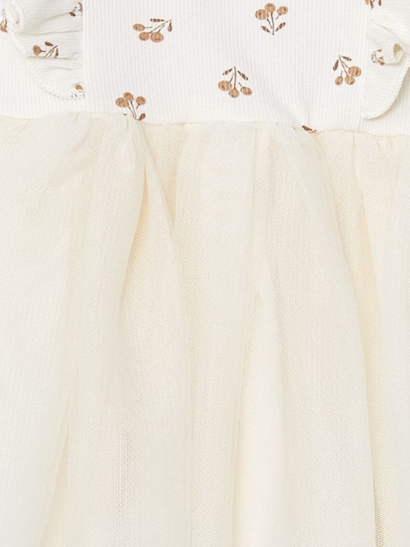 LCW Baby Beige Basic Dress with Lace Tulle for Girls