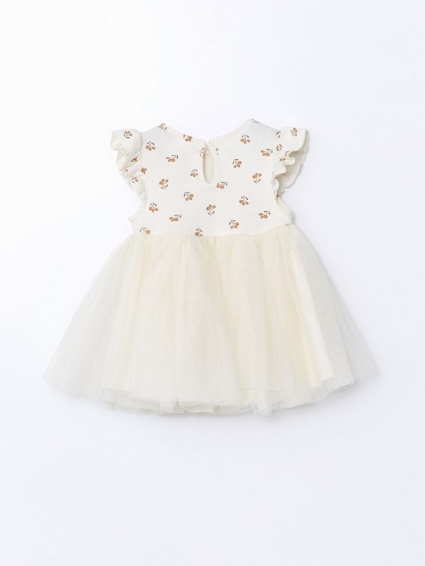 LCW Baby Beige Basic Dress with Lace Tulle for Girls