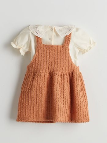 LCW Baby Brown Embroidered Girl Baby Blouse and Dress Set
