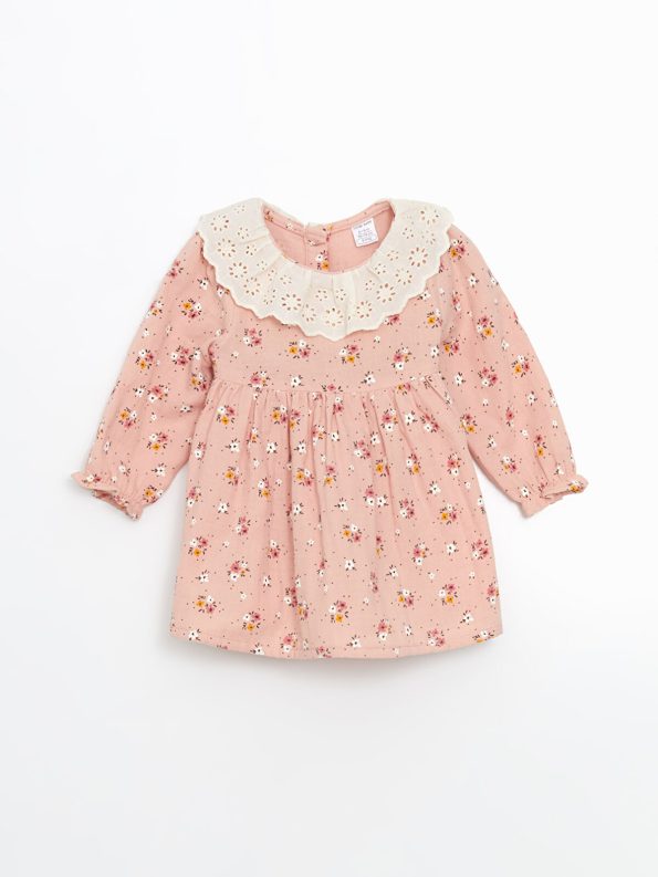 LCW Baby Pink Floral Collar Dress for Girls