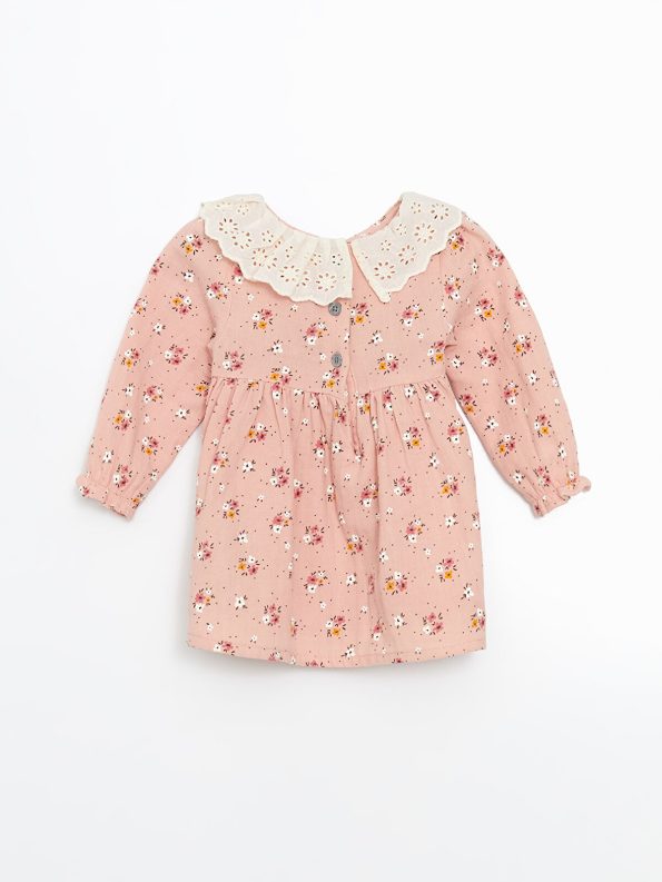 LCW Baby Pink Floral Collar Dress for Girls