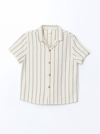 LCW Kids Beige Striped Resort Collar Shirt and Pants Set