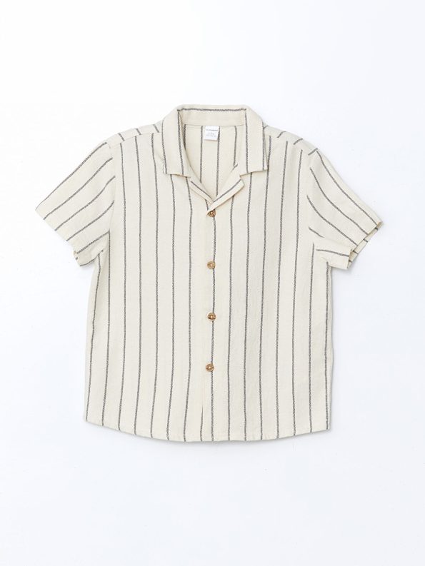 LCW Kids Beige Striped Resort Collar Shirt and Pants Set
