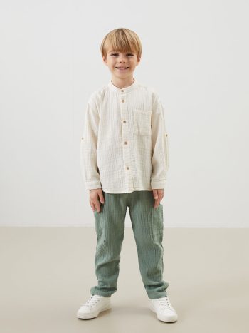 LCW Kids Beige Mandarin Collar Basic Shirt for Boys