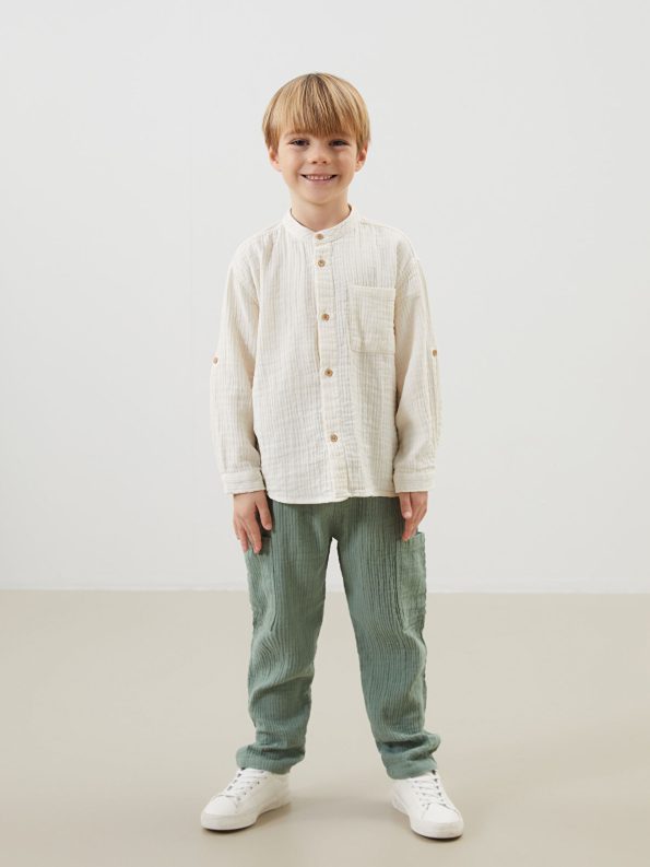 LCW Kids Beige Mandarin Collar Basic Shirt for Boys