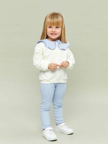 LCW Baby Ecru Ruffled Collar Girls' Sweatshirt and Leggings Set