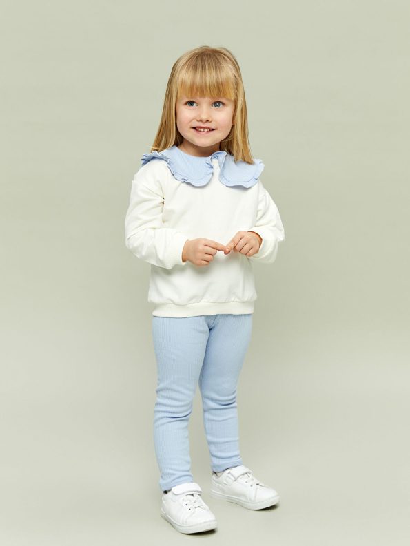 LCW Baby Ecru Ruffled Collar Girls' Sweatshirt and Leggings Set