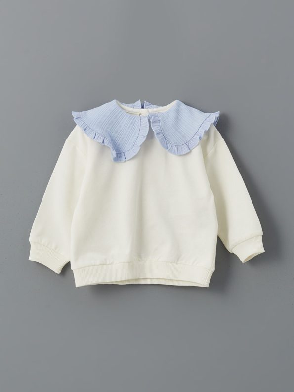 LCW Baby Ecru Ruffled Collar Girls' Sweatshirt and Leggings Set