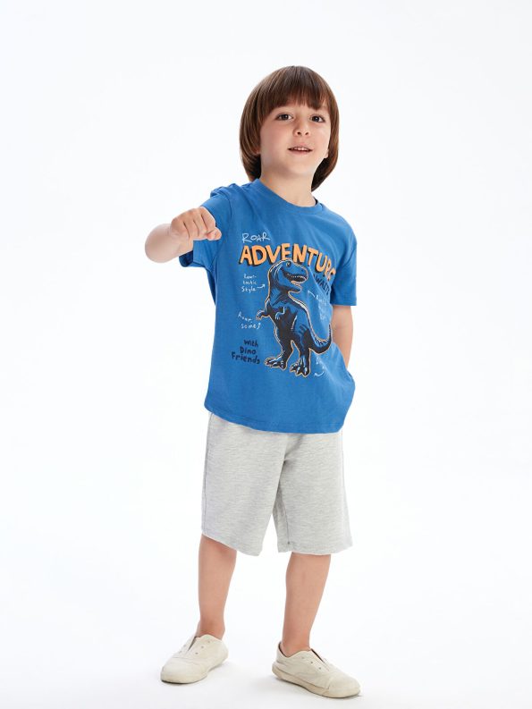 LCW Kids Blue Dinosaur Print T-Shirt and Shorts Set