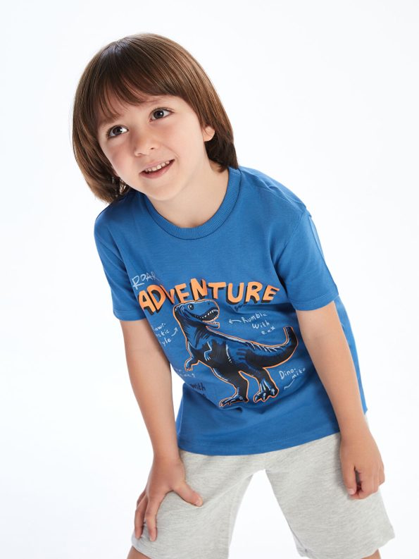 LCW Kids Blue Dinosaur Print T-Shirt and Shorts Set