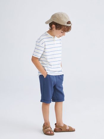 LCW Kids Cream Striped Boys' T-Shirt and Shorts Set