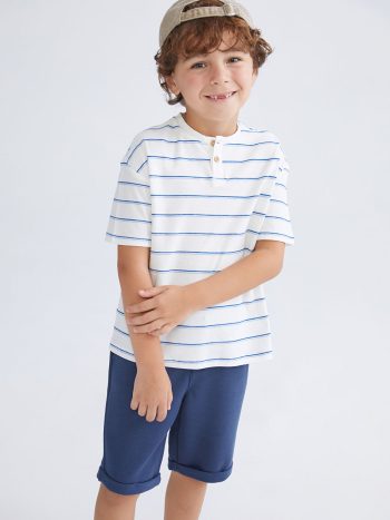LCW Kids Cream Striped Boys' T-Shirt and Shorts Set