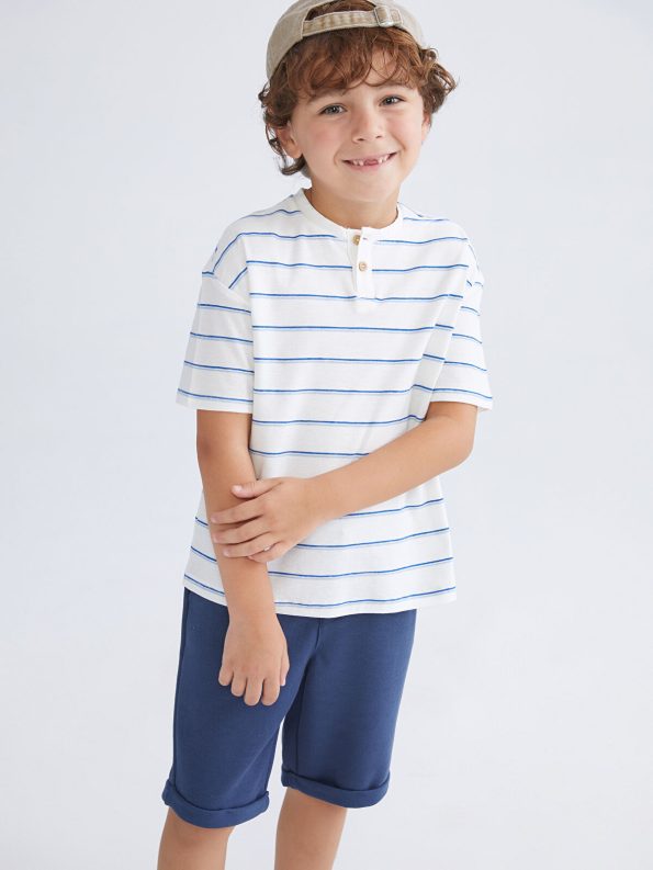 LCW Kids Cream Striped Boys' T-Shirt and Shorts Set