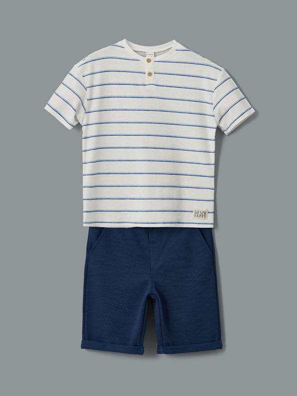 LCW Kids Cream Striped Boys' T-Shirt and Shorts Set