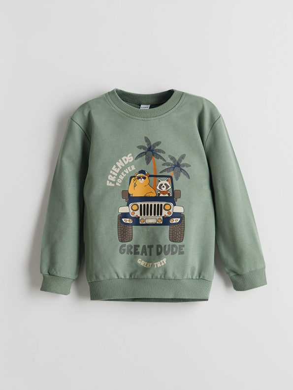 LCW Kids Green Printed Crew Neck Sweatshirt for Boys - Set of 2
