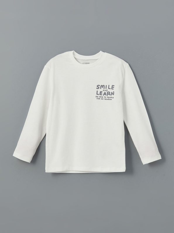 LCW Kids Cream Striped Crew Neck T-Shirt Set for Boys