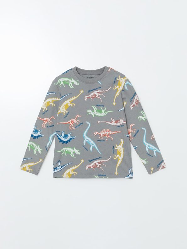 LCW Kids Gray Dinosaur Print Crew Neck T-Shirt