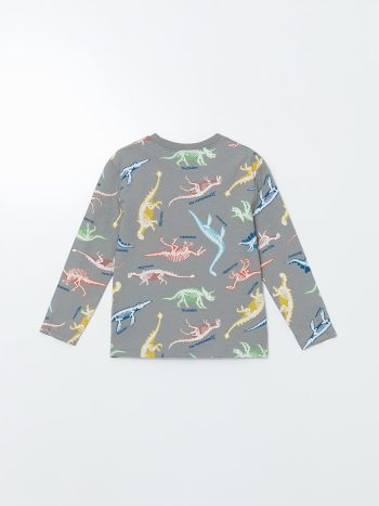 LCW Kids Gray Dinosaur Print Crew Neck T-Shirt