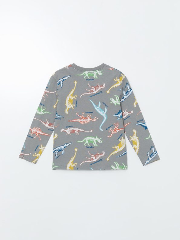 LCW Kids Gray Dinosaur Print Crew Neck T-Shirt