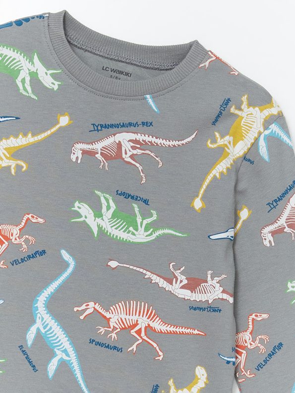 LCW Kids Gray Dinosaur Print Crew Neck T-Shirt