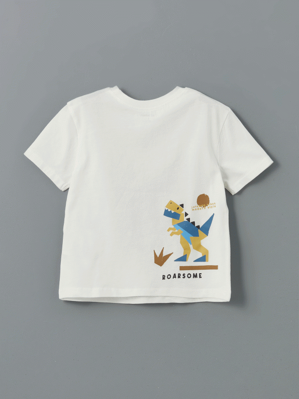 LCW Kids Cream Crew Neck Printed Boys T-Shirt