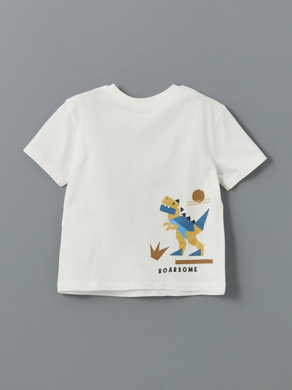LCW Kids Cream Crew Neck Printed Boys T-Shirt