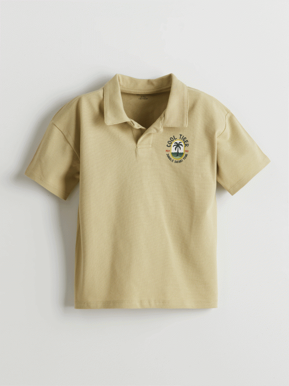 LCW Kids Haki Resort Collar Printed Boys T-Shirt