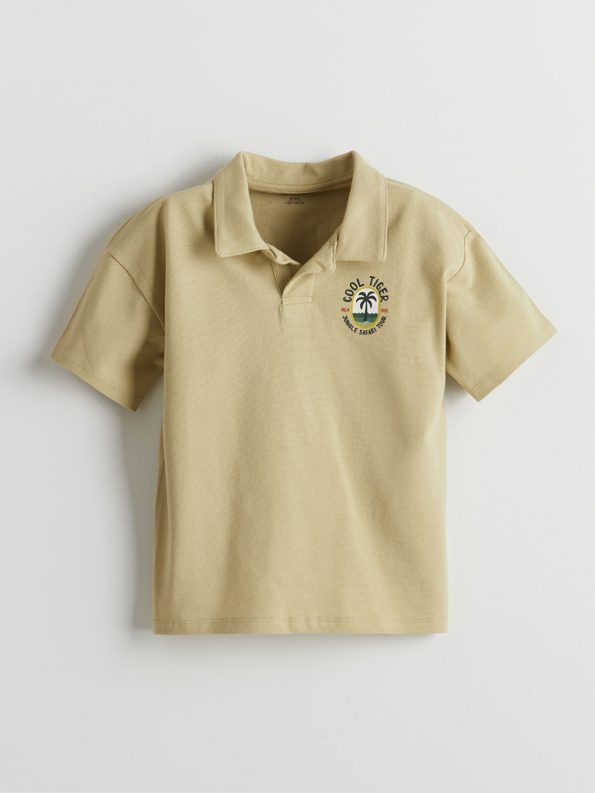 LCW Kids Haki Resort Collar Printed Boys T-Shirt