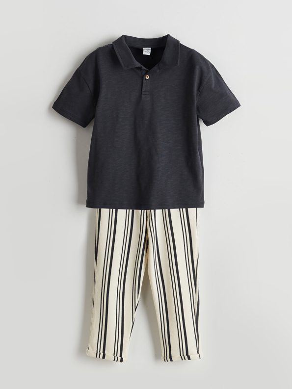 LCW Kids Charcoal Polo Shirt and Pants Set for Boys