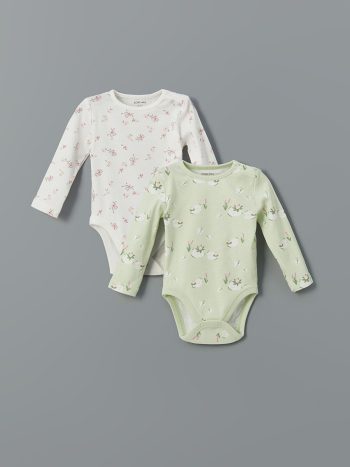 LCW Baby Ecru Printed Girls' Bodysuit Set