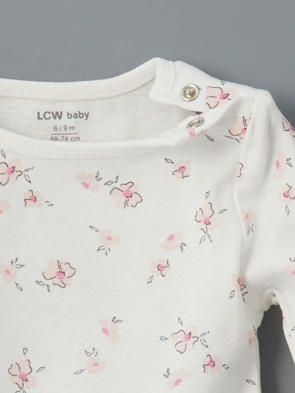 LCW Baby Ecru Printed Girls' Bodysuit Set