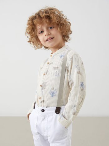 LCW Kids Beige Printed Collar Shirt for Boys